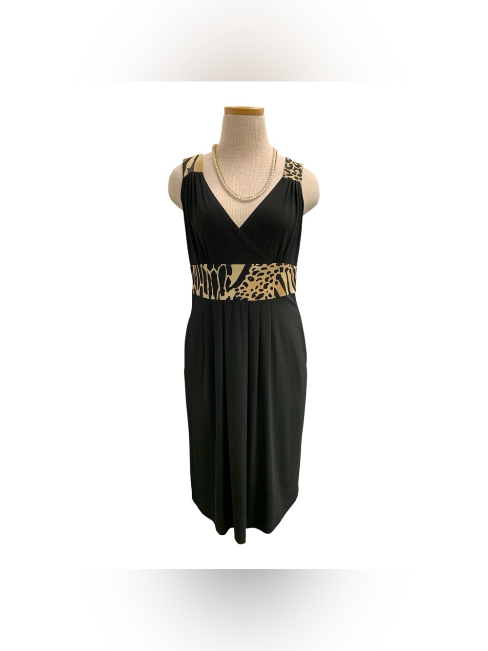 Ronni Nicole Black Midi Dress with Animal-Print Trim Size M
